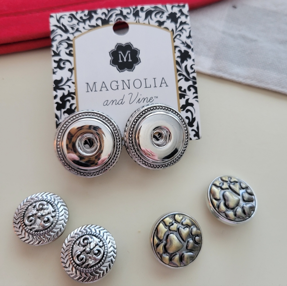 Magnolia and Vine Silver Post Earrings and snaps